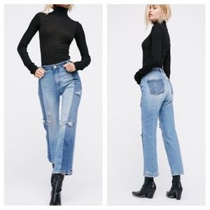Free People The Skinny Patchwork Two Tone Distressed Jeans